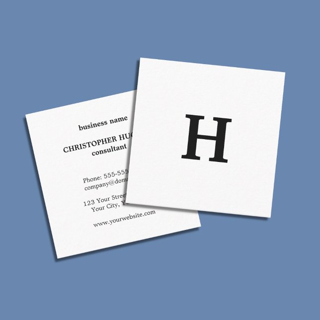 Berufliche Elegant-Minimal-Schwarz-weiß-Monogramm Quadratische Visitenkarte (Von Creator hochgeladen)