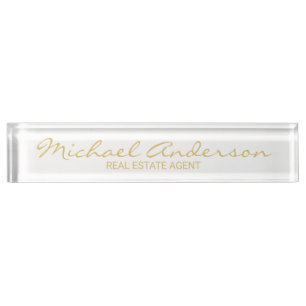 Berufliche Elegant White and Gold Namensplakette
