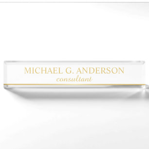 Berufliche Elegant White and Gold Namensplakette