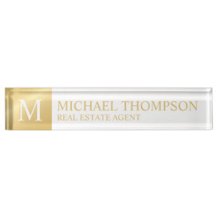 Berufliche Elegant White and Gold Namensplakette