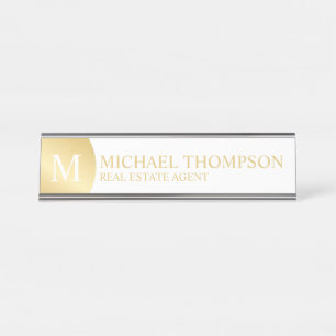 Berufliche Elegant White and Gold Schreibtischnamensplakette