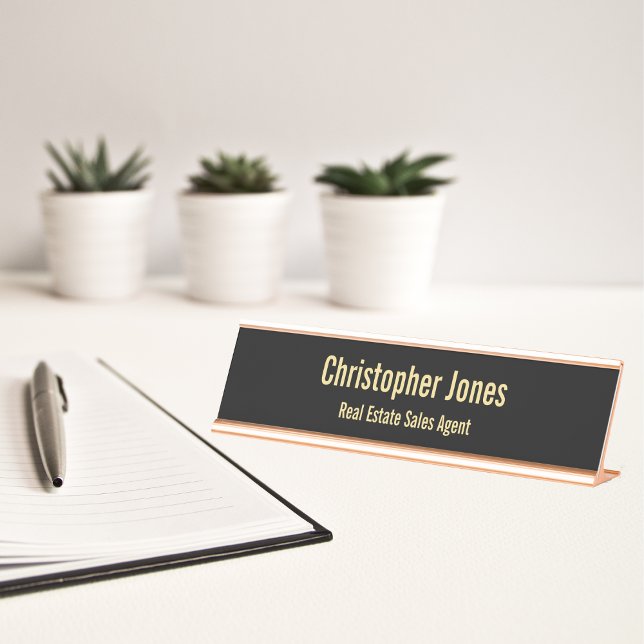 Berufliche elegante Black Imitats Gold Office Tite Schreibtischnamensplakette (Professional Elegant Black Faux Gold Office Title Desk Name Plate)
