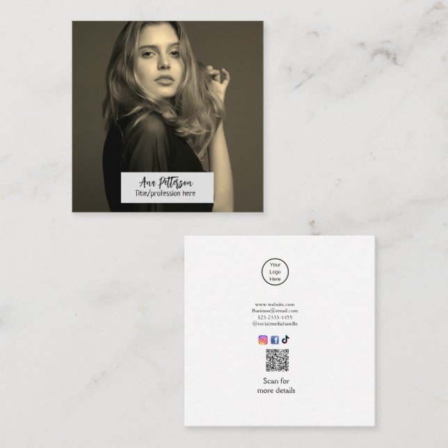 berufliche Foto QR-Website E-Mail sozial modern Quadratische Visitenkarte (Vorne/Hinten)