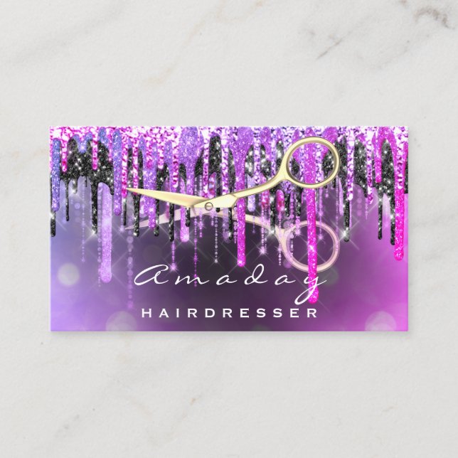 Berufliche Friseurschere Gold Tropfen Pink Visitenkarte (Vorderseite)