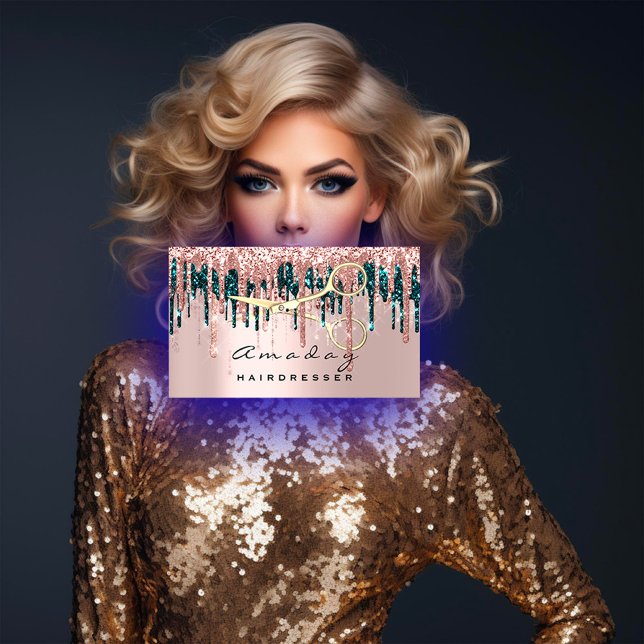 Berufliche Friseurschere Rose Tropfen Gold Visitenkarte (Professional Hairdresser Scissors Rose Drip Gold Business Card)