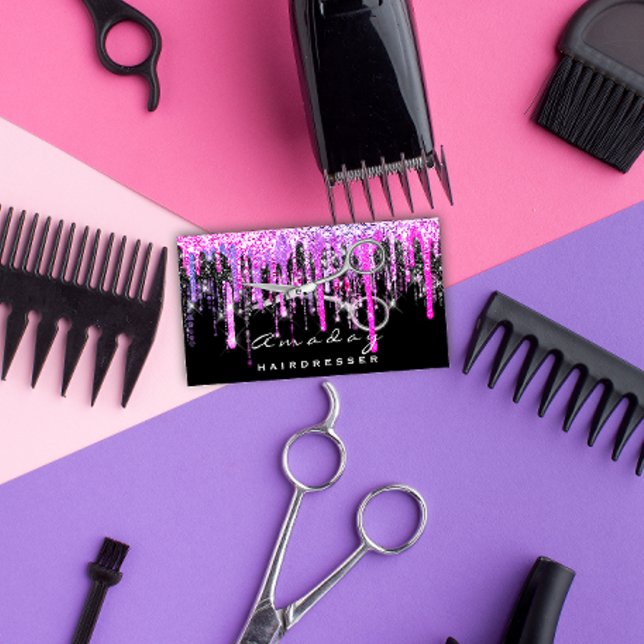 Berufliche Friseurschere Silver Hot Pink Visitenkarte (Professional Hairdresser Scissors Silver Hot Pink Business Card)