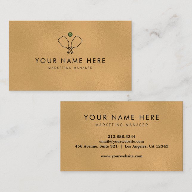 berufliche Gold Black Pickleball Business Card Visitenkarte (Vorne/Hinten)