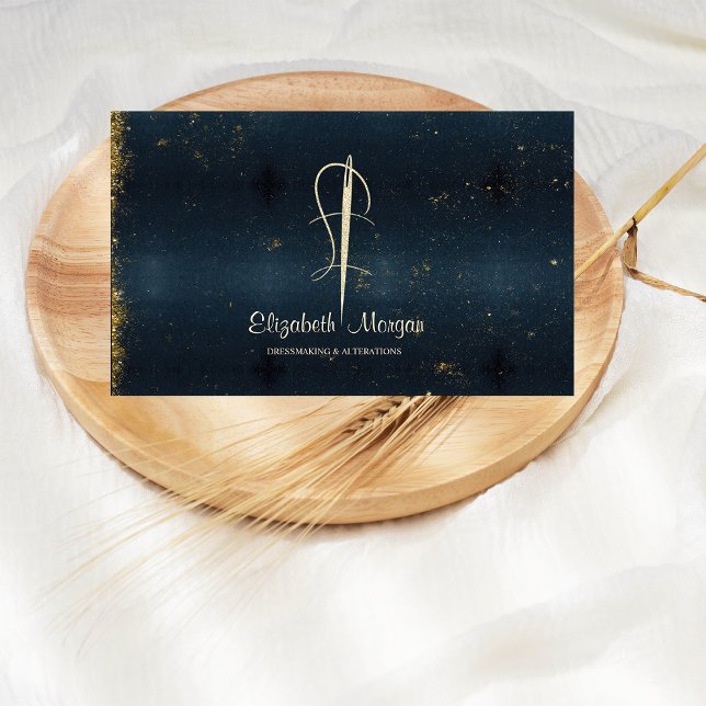 Berufliche, goldene Nähwechsel Navy Blue Visitenkarte (Von Creator hochgeladen)