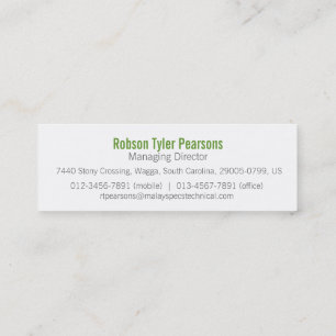 Berufliche grüne u. weiße dünne Geschäftskarte Mini Visitenkarte