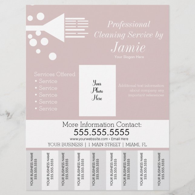 Berufliche Hausreinigung Rosa Abreißen Streifen Flyer (Vorne)