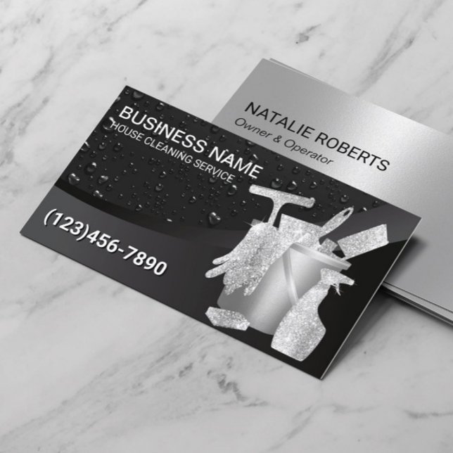 Berufliche Hausreinigung schwarzer Wassertropfen Visitenkarte (Von Creator hochgeladen)