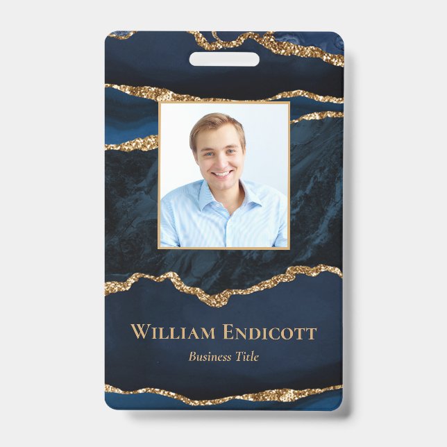 Berufliche ID für Navy Blue Gold Agate Ausweis (Vorderseite)