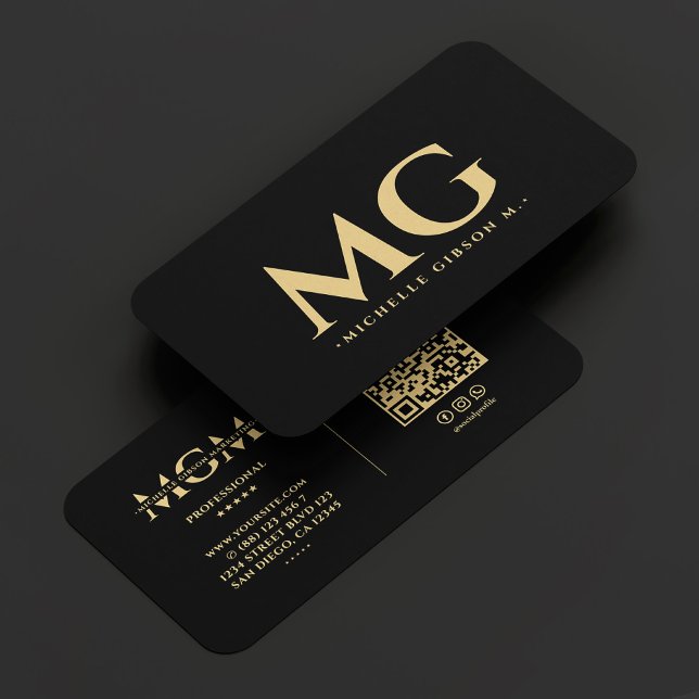 Berufliche Initialen Elegant Modernes Schwarzes Visitenkarte (Professional Initials Elegant Modern Black Business Card
)