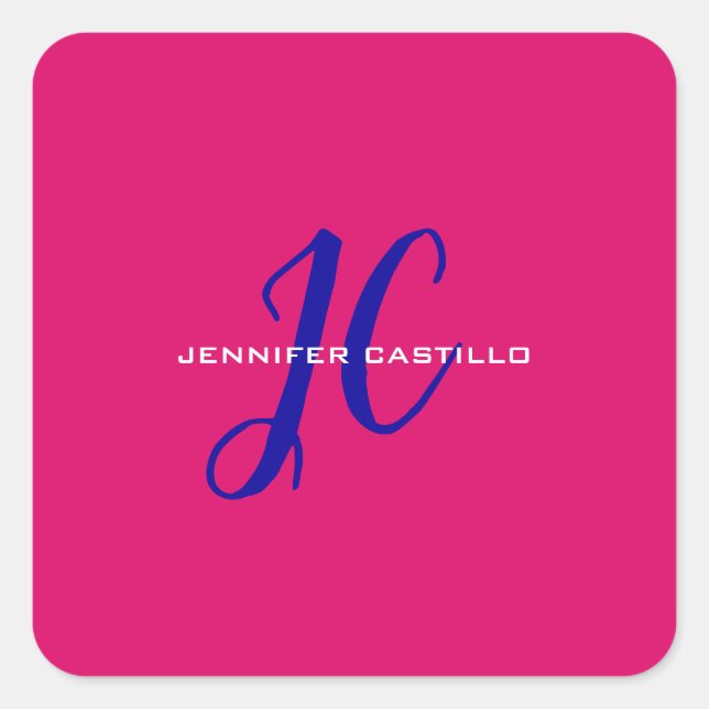 Berufliche Kalligraphie-Script-Monogram-Girly Quadratischer Aufkleber (Vorderseite)