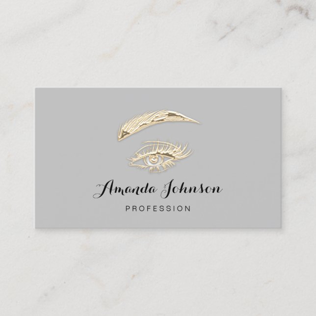 Berufliche Lashes Brows Makeup Logo Gold Grau Visitenkarte (Vorderseite)