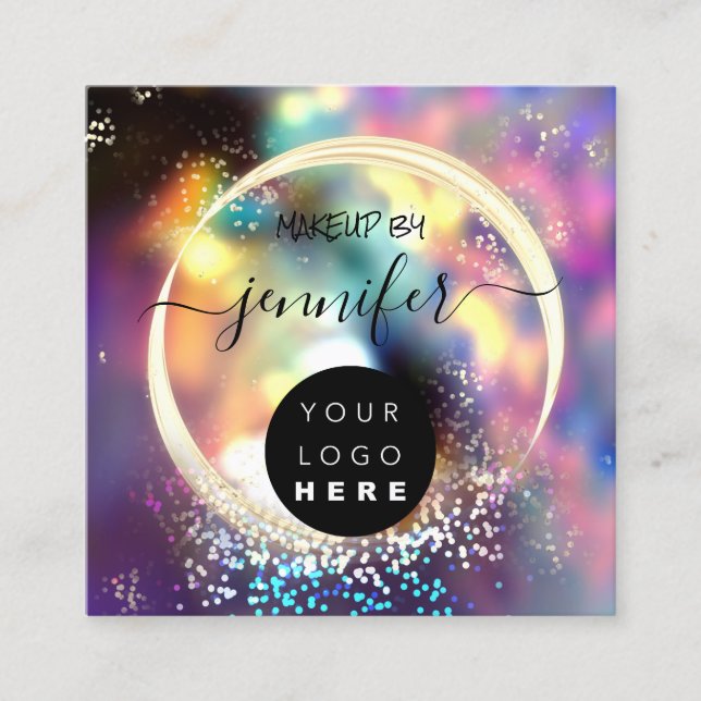 Berufliche Logo Nails Beauty Hair Glam Holograph Quadratische Visitenkarte (Vorderseite)
