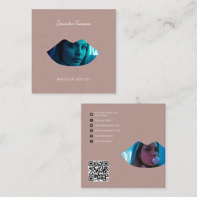 Berufliche Makeup Artist 2 Foto Lippenstufen Rosa Quadratische Visitenkarte (Vorne/Hinten)