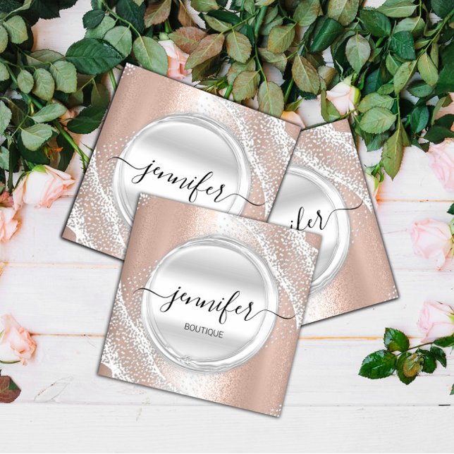 Berufliche Makeup Artist Rose Silver Grau Logo Quadratische Visitenkarte (Von Creator hochgeladen)