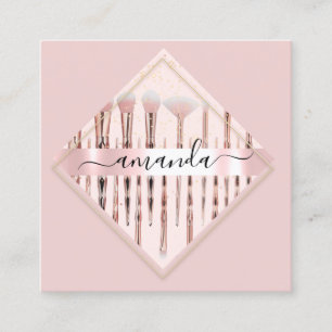 Berufliche Makeup-Künstler-Logo-Pinsel Rose Rahmen Quadratische Visitenkarte