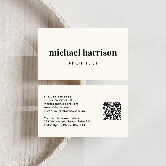 Berufliche Minimal-Moderne QR-Code-Creme Visitenkarte (Capture attention, make connections, and leave a lasting impression with our modern QR business card)