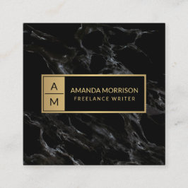 Berufliche Minimal-Monogramm-Gold/Schwarz-Marmor Quadratische Visitenkarte