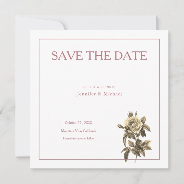 Berufliche Minimale Rose Gold Sepia Farbflora Save The Date (Vorderseite)