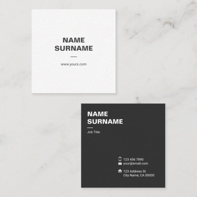 Berufliche minimale Typo-Quadrat-Geschäfts-Karte Quadratische Visitenkarte (Vorne/Hinten)