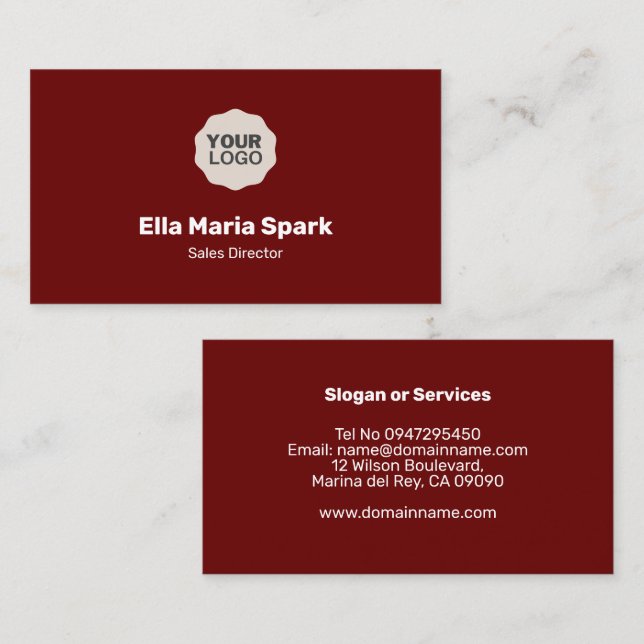 Berufliche Minimalistische Maroon Business Card Visitenkarte (Vorne/Hinten)