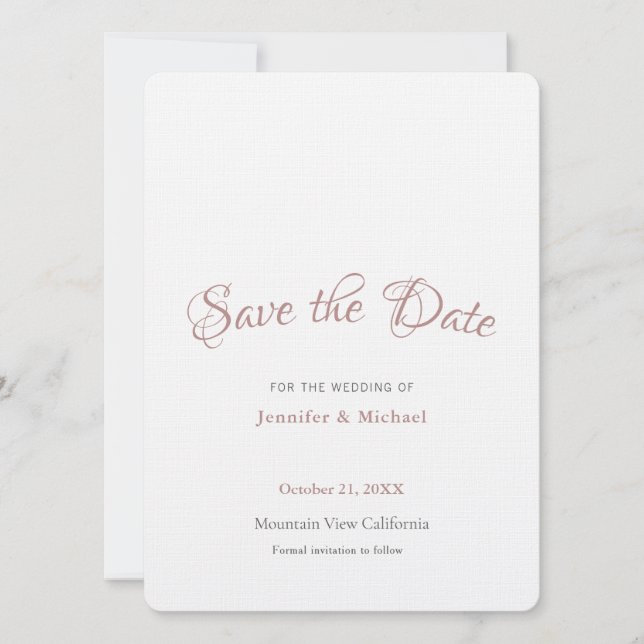 Berufliche Minimalistische Schlichte Rose Goldfarb Save The Date (Vorderseite)