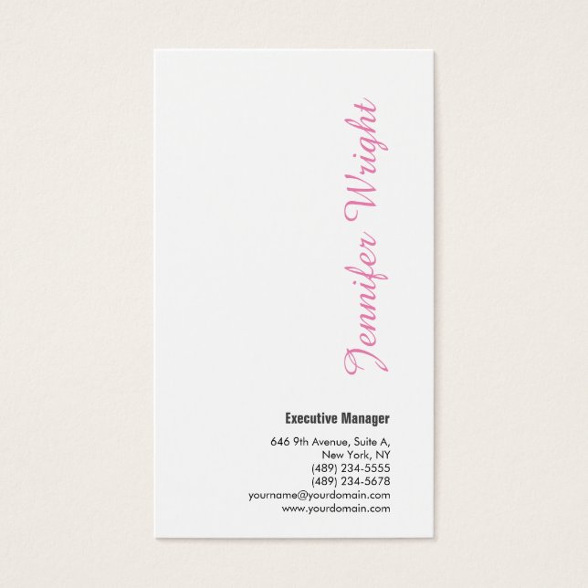 Berufliche minimalistische weibliche rosa Visitenk (Vorderseite)