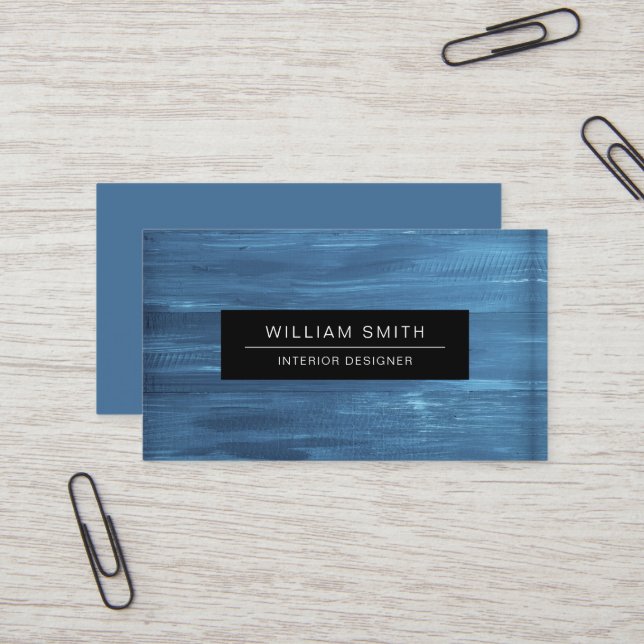 Berufliche, moderne Blue Wood Grain Business Card Visitenkarte (Vorderseite/Rückseite Beispiel)