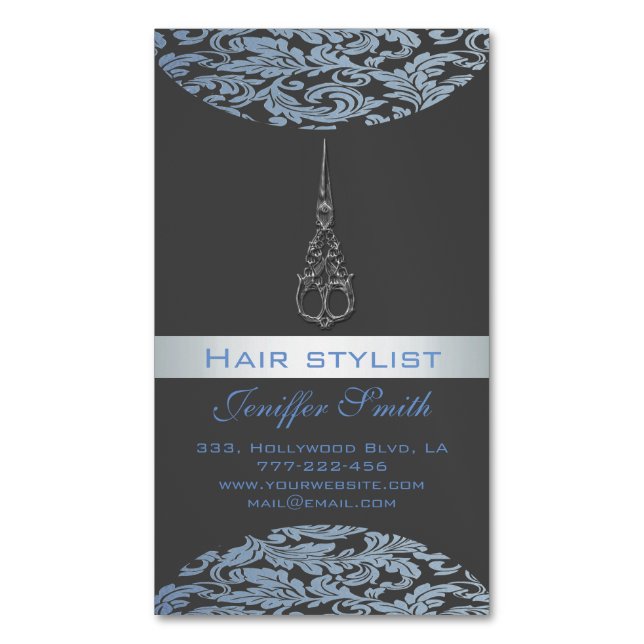 Berufliche, moderne, schicke Damast-Schere Magnetische Visitenkarte (Vorderseite Vertikal)