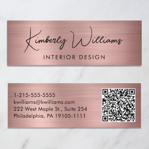 Berufliche moderne Script QR Code Rose Gold Mini Visitenkarte