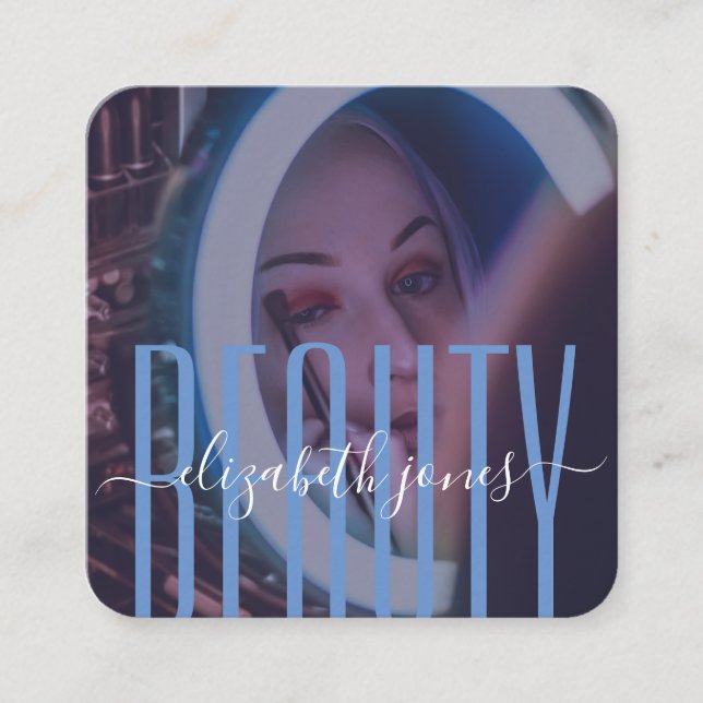 Berufliche moderne Signatur Blau-Weiß-Foto Quadratische Visitenkarte (Vorderseite)
