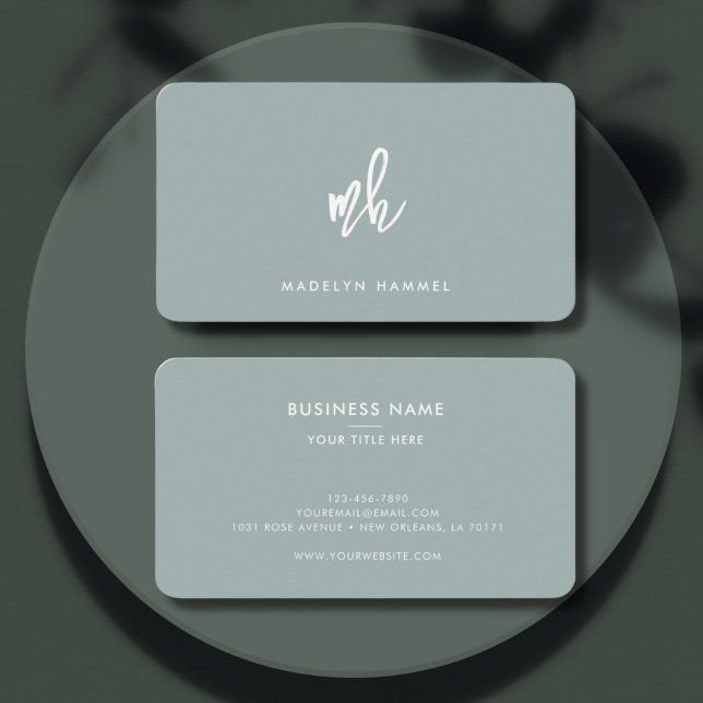 Berufliche Monogram Minimal Moderne Script Sage Visitenkarte (Von Creator hochgeladen)
