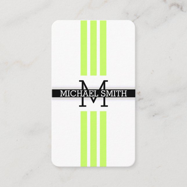 Berufliche Monogram, Modern Moon Green Stripes Visitenkarte (Vorderseite)