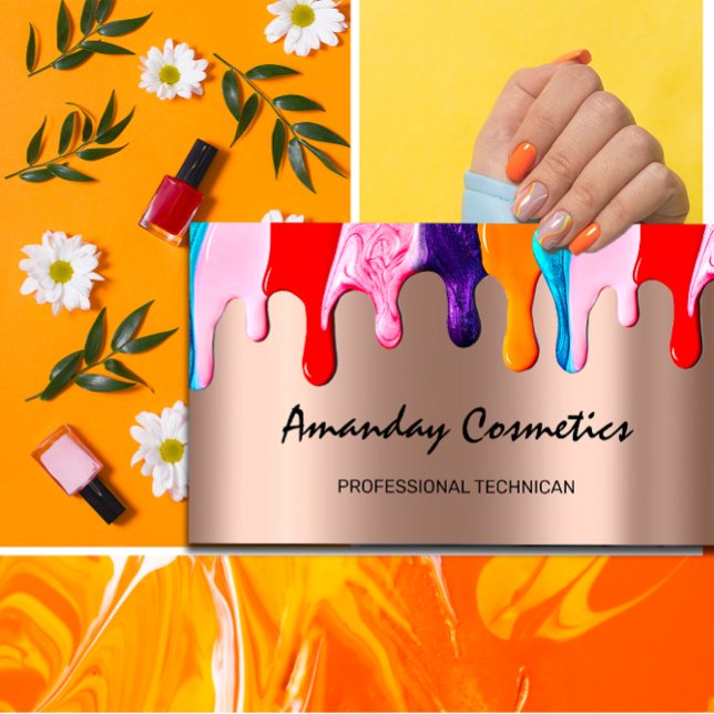 Berufliche Nail Artist Techniker Rose Tropfen Visitenkarte (Professional Nail Artist Technician Rose Drips Business Card)