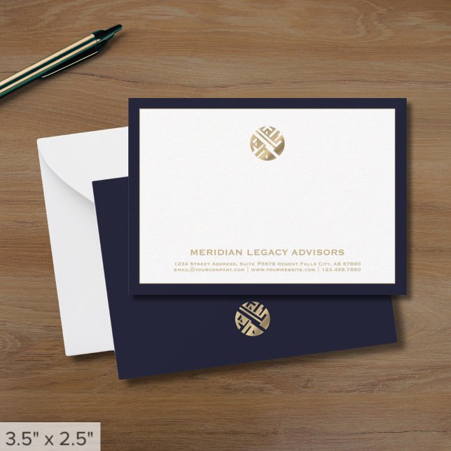 Berufliche Navy Blue/Gold Business Note Card Mitteilungskarte (Von Creator hochgeladen)