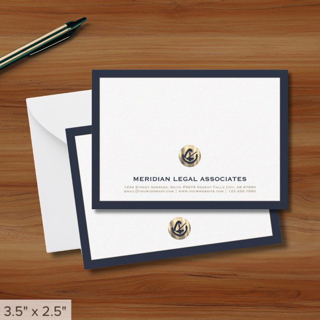 Berufliche Navy und Gold Legal Note Card Mitteilungskarte (Von Creator hochgeladen)