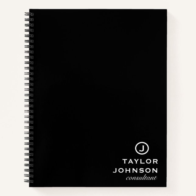 Berufliche Personalisierte Schwarze Monogramm Notizbuch (Vorderseite)