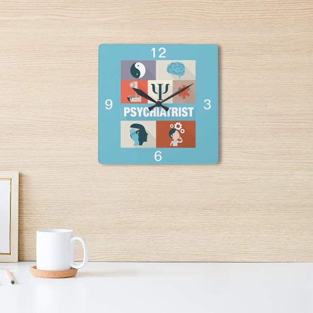 Berufliche Psychiatristin Iconic entwickelt Quadratische Wanduhr (Von Creator hochgeladen)