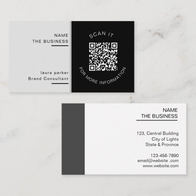 Berufliche QR-Code-Minimale Scannable-Werbeaktion Visitenkarte (Vorne/Hinten)