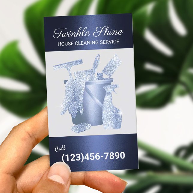 Berufliche Reinigung Navy Blue Metallic Visitenkarte (Von Creator hochgeladen)
