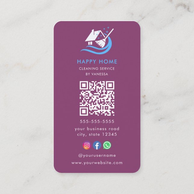 Berufliche Reinigungsdienste Logo Qr-Code Visitenkarte (Rückseite)