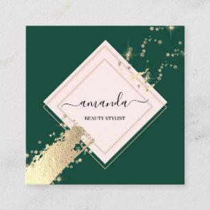 Berufliche Rose Frame Gold Green Confetti Quadratische Visitenkarte