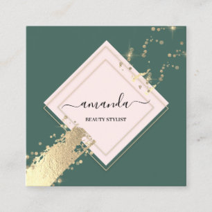 Berufliche Rose Frame Gold Green Stroke Logo Quadratische Visitenkarte