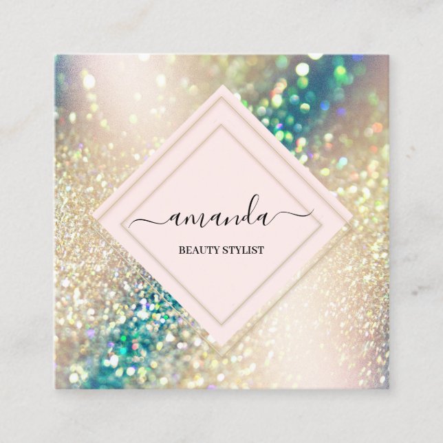 Berufliche Rose Frame Holograph Beauty Rose Quadratische Visitenkarte (Vorderseite)