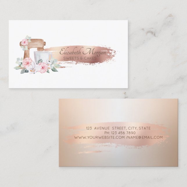 Berufliche Rose Gold Brush Stroke Mixer Blume Visitenkarte (Vorne/Hinten)