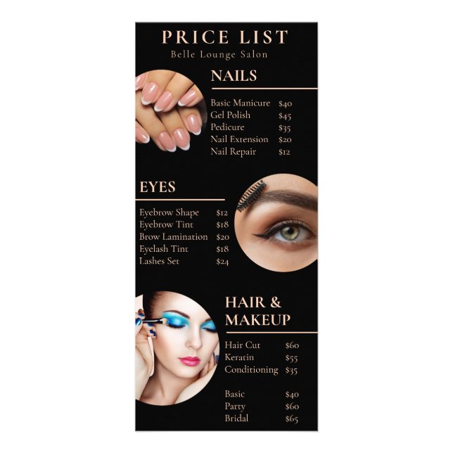 Berufliche Salonpreisliste und Öffnungszeiten Werbekarte (Vorne)