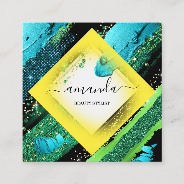 Berufliche Schönheitscreme-Logos Gelb-Blauer Rahme Quadratische Visitenkarte (Vorderseite)